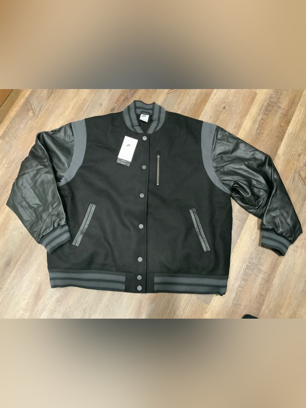 New Nike Black Destroyer Oversized Varsity Jacket FN3672 010 Women's Sz XL